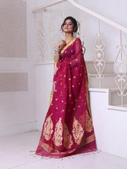 Off White Cotton Handwoven Saree With Bird Motifs-MA66CT431380017
