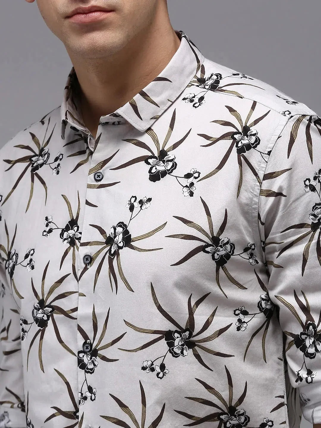 Grey Printed Cotton Mens Shirt | DesiQlo Casual Style