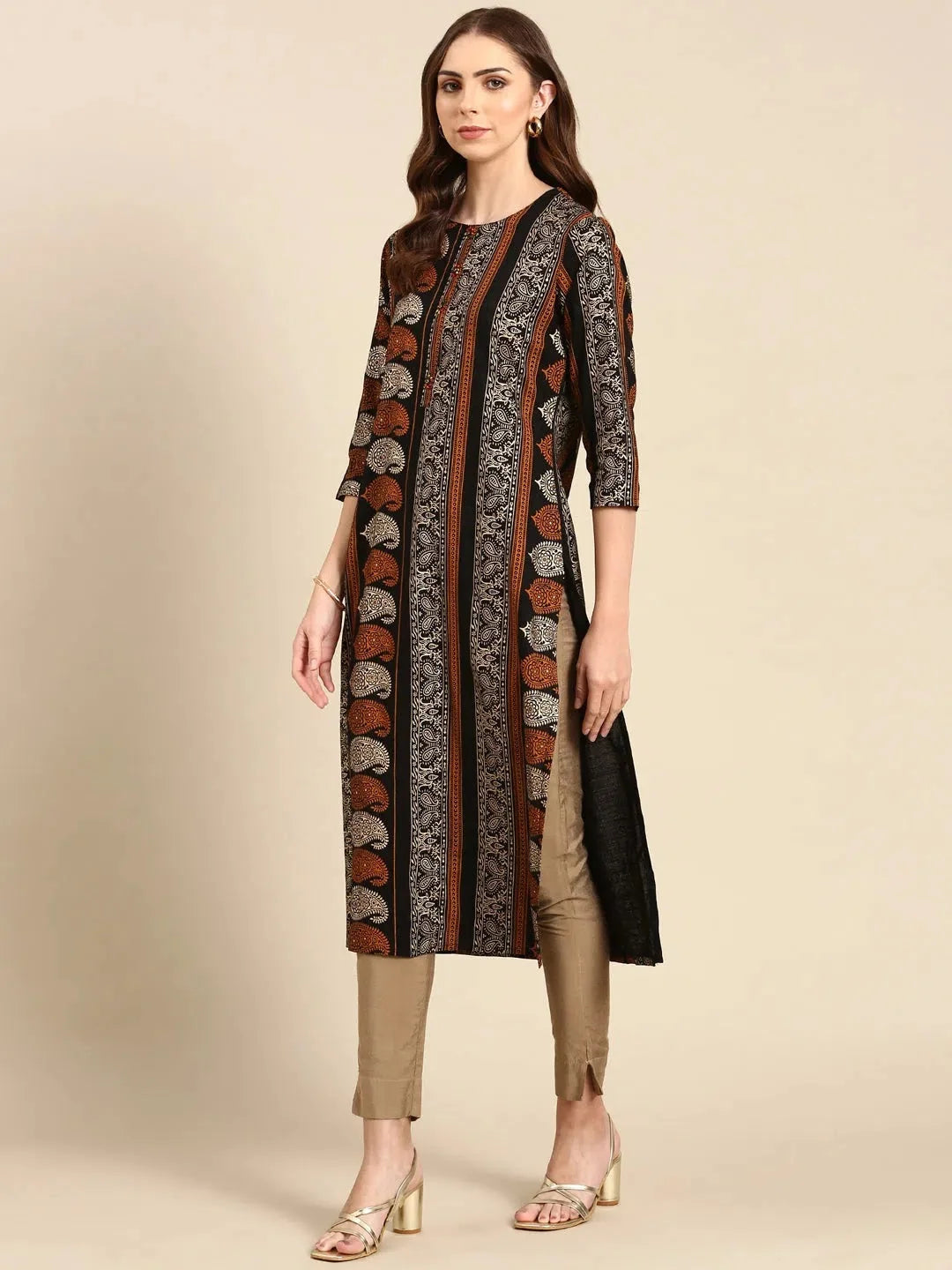 Black Printed Cotton Kurta - Women's Indian Kurta Fashion