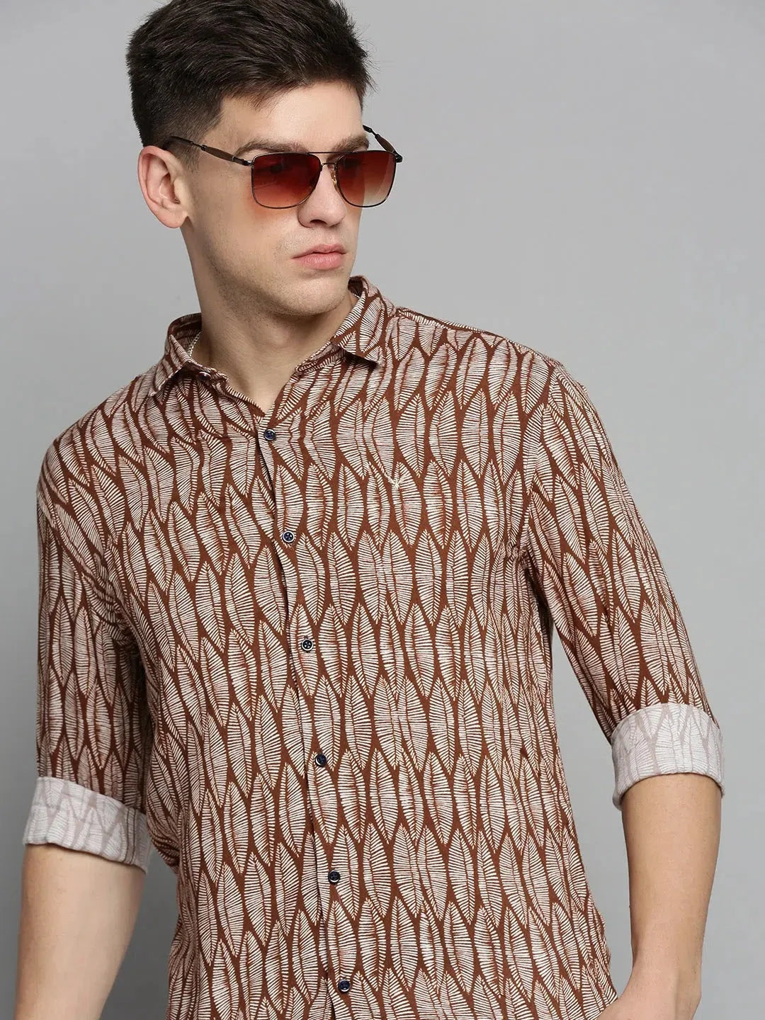 Brown Printed Mens Shirt - Viscose Casual Shirt | DesiQlo