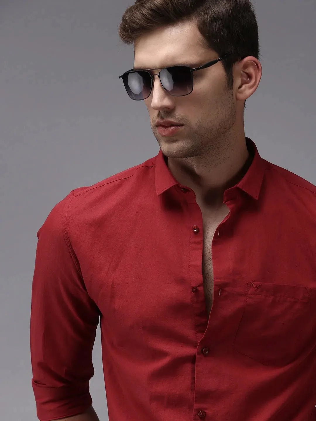 Burgundy Solid Mens Shirt - DesiQlo Cotton Casual Shirt