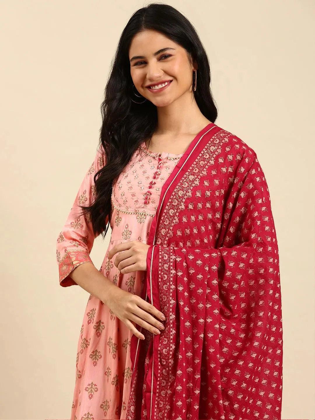 Peach Printed Anarkali Kurta - Women's Fashion Anarkali Kurti