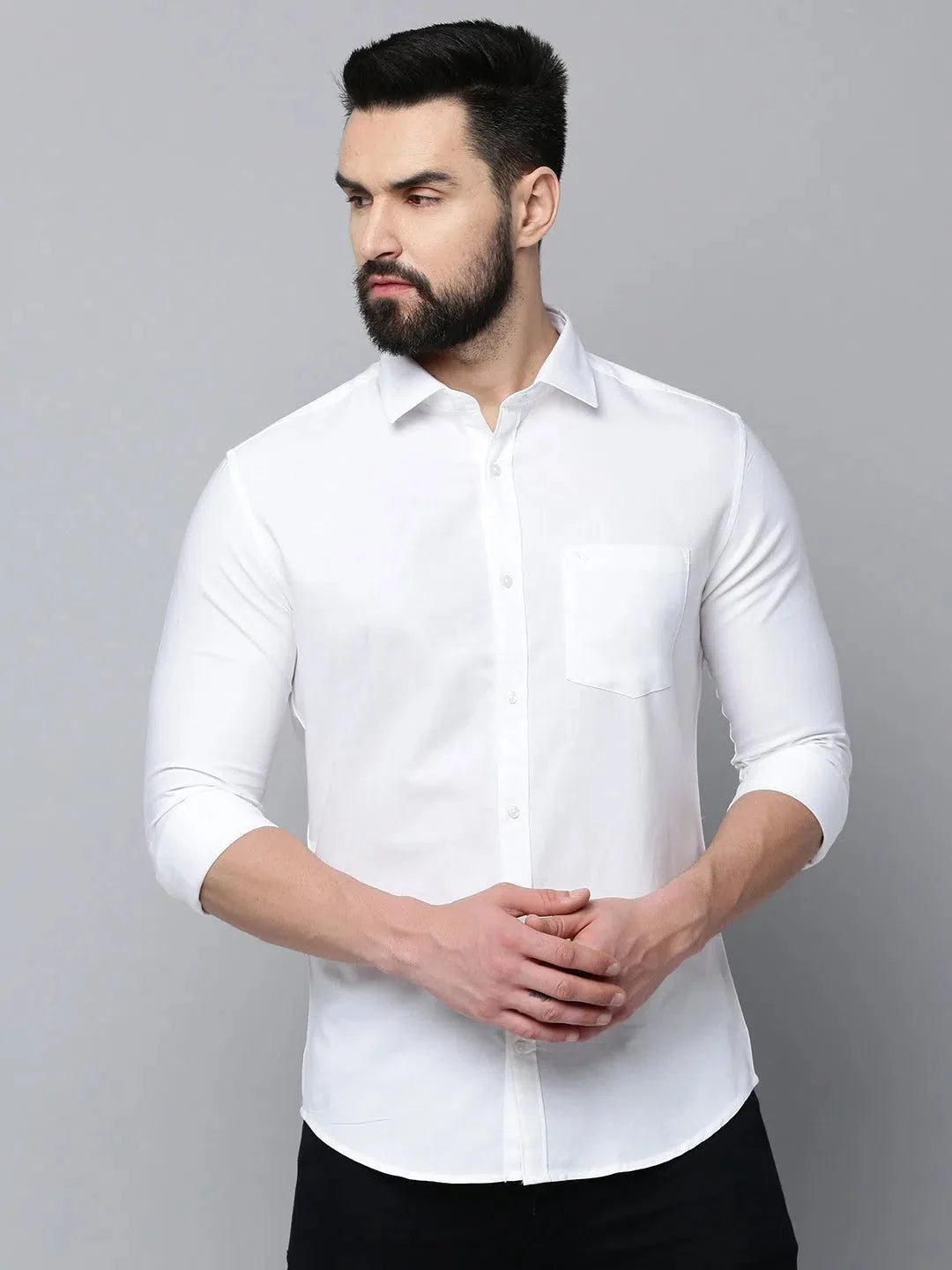 Men's White Cotton Casual Shirt | Solid & Versatile Style