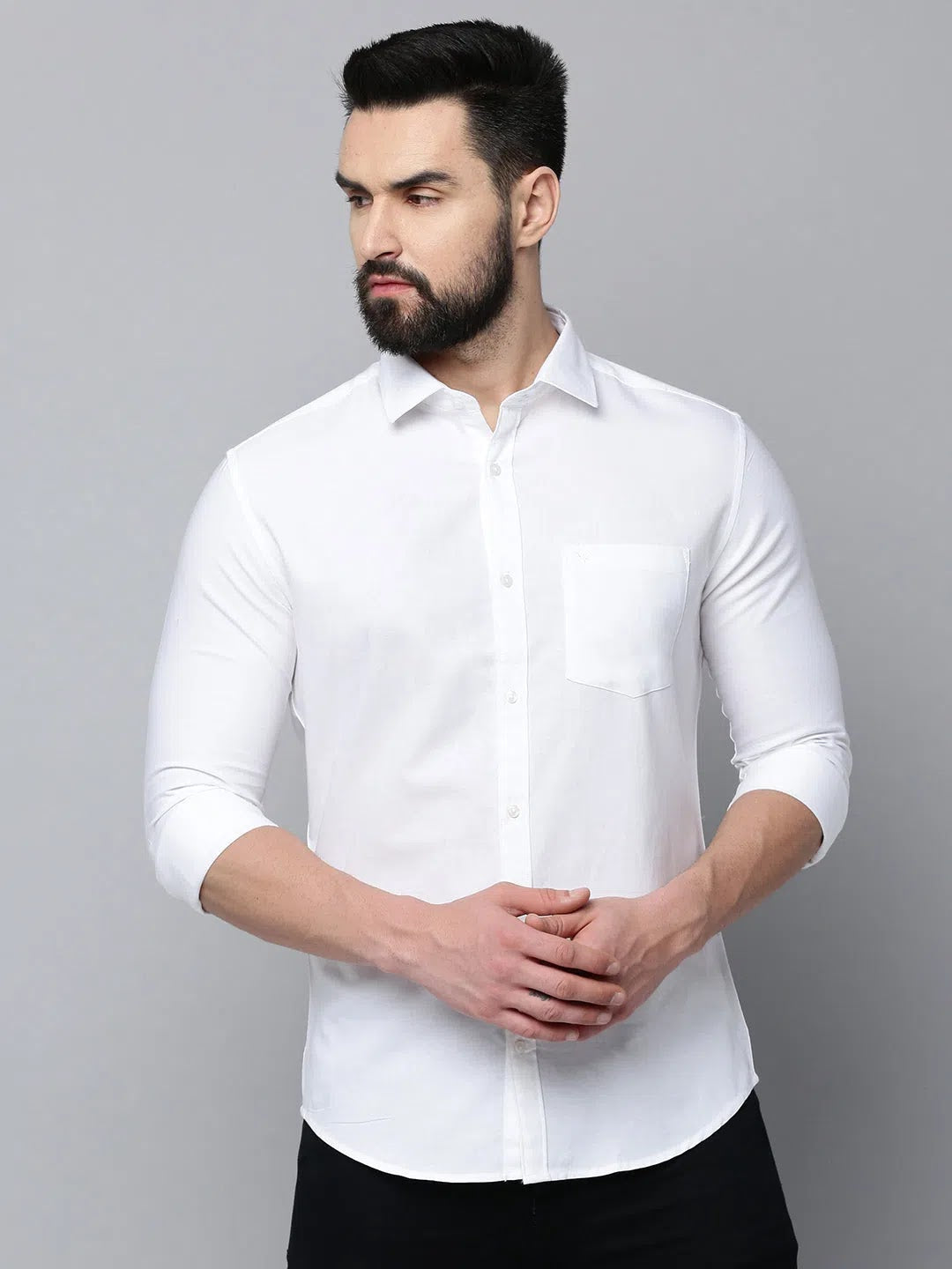 Men's White Cotton Casual Shirt | Solid & Versatile Style