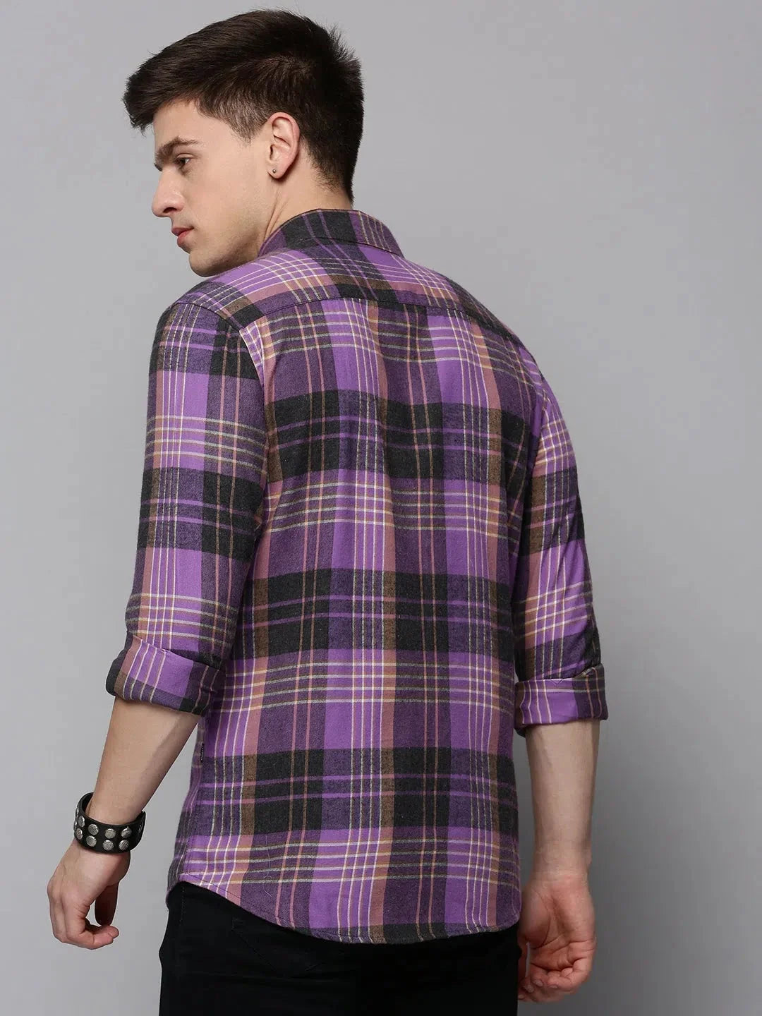 Men's Purple Checkered Shirt - Cotton Casual | DesiQlo