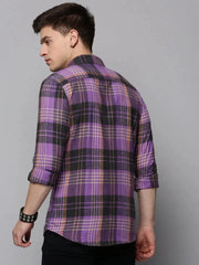 Men Purple Checked Casual Shirt-COLLINSCHECKS-4044-Purple
