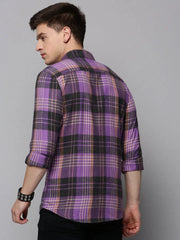 Men Purple Checked Casual Shirt-COLLINSCHECKS-4044-Purple