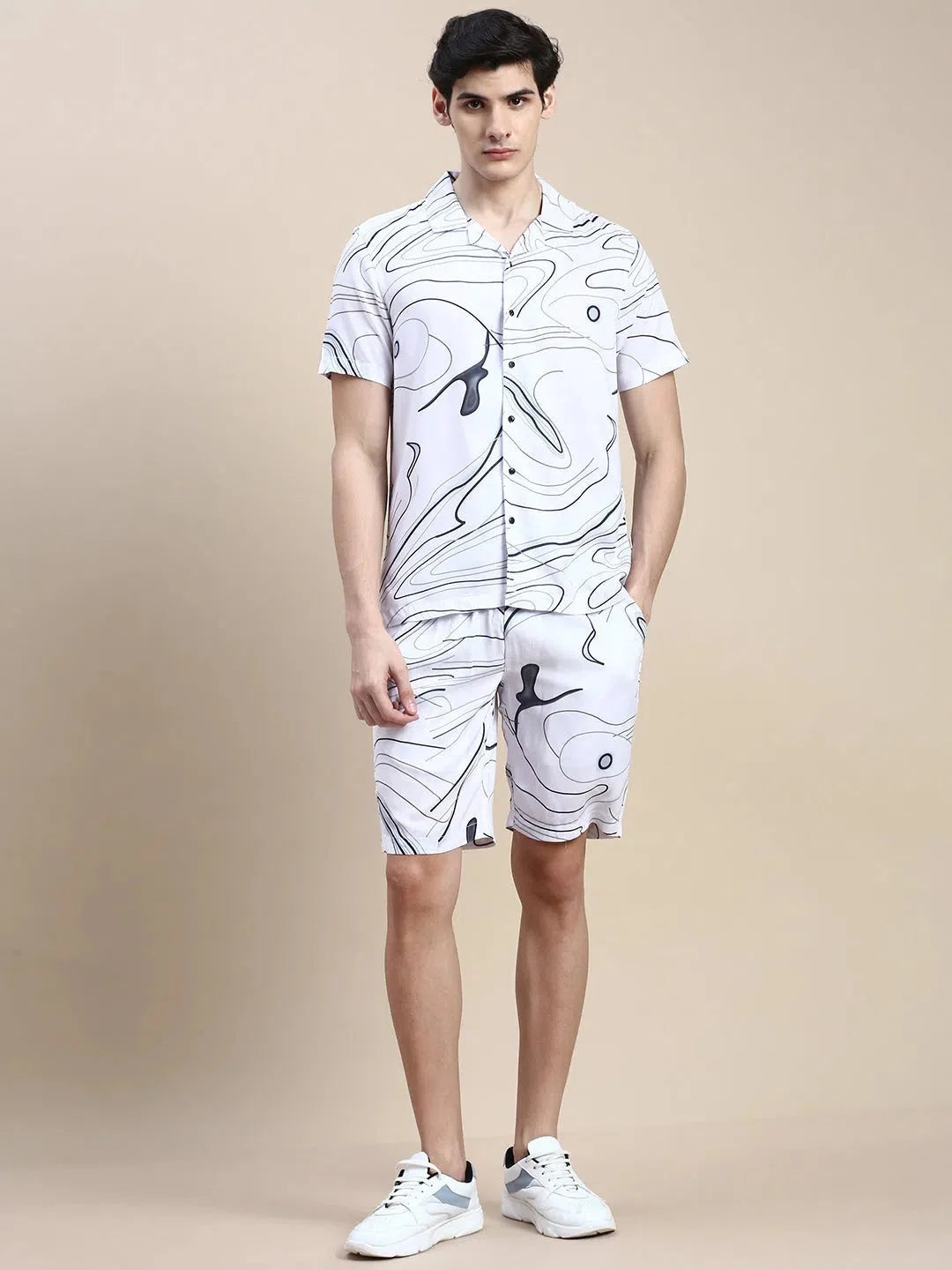 Men's White Printed Casual Co ord Set | Stylish Co ord Sets