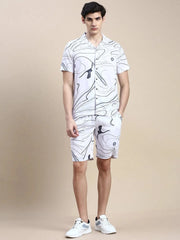 Men White Printed Casual Co ord Set-MARSHALL-1837-White