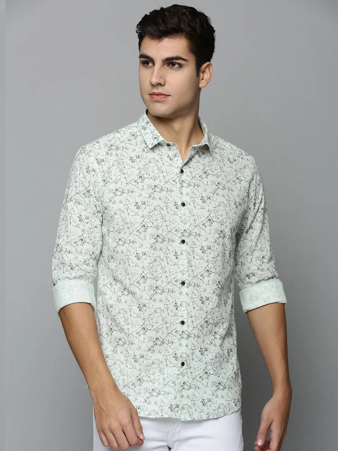 Green Printed Mens Shirt - Fashionable Casual Cotton Shirt