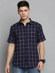 Men Navy Checked Casual Shirt-MAYACHECKS-4422-Navyblue