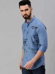 Men Blue Printed Casual Shirt-HIGHPOWERPRINT-1264-Blue