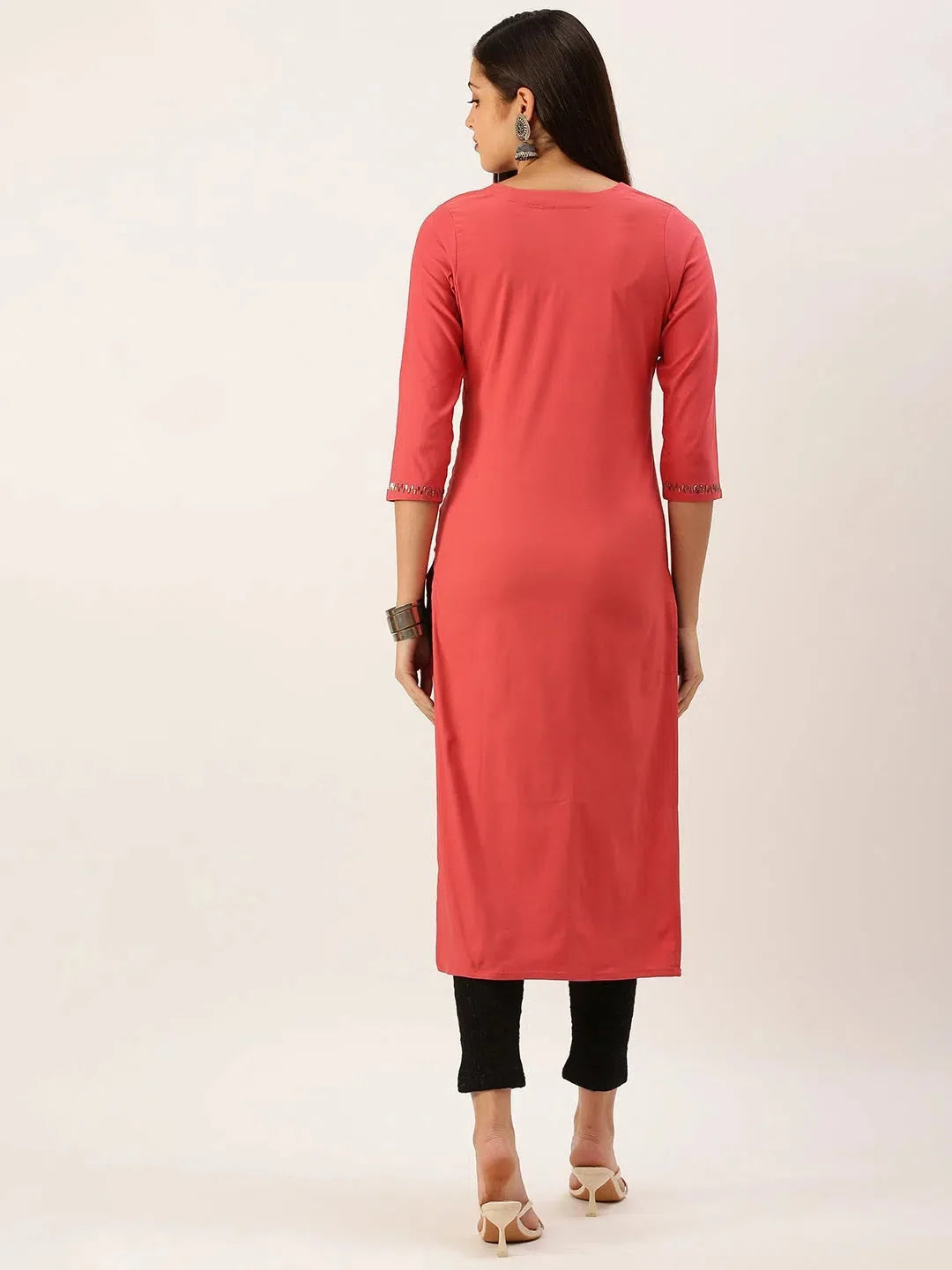 Red Embellished Kurta | Cotton Indian Kurta Ladies Online