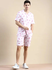 Men Pink Printed Casual Co ord Set-SEABREEZE-2119-Pink