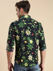 Men Navy Printed Casual Shirt-GURJANPRINT-5407-Navyblue