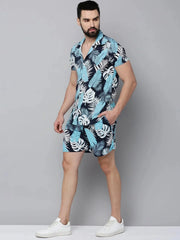 Men Navy Printed Casual Co-Ord Set-AM-78-39-Navyblue