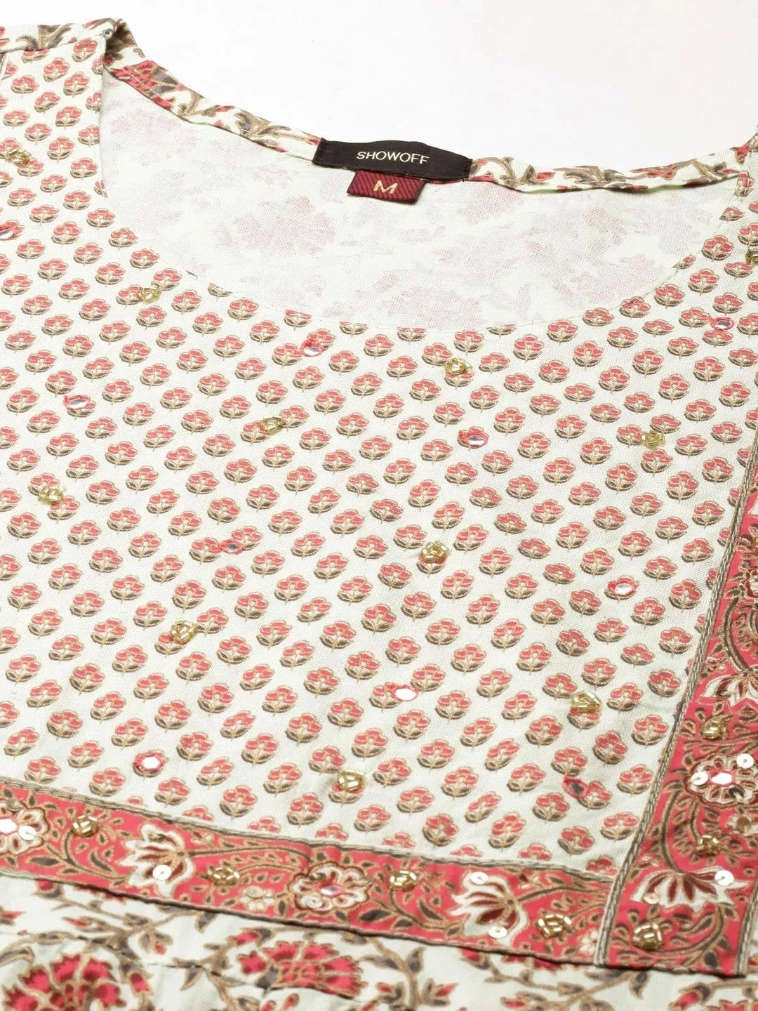 Sea Green Floral Cotton Kurta Sets | Women's Indian Kurta Set