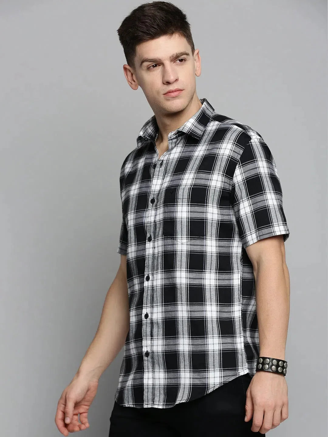 Men's White Checked Cotton Shirt | Classic Casual Design