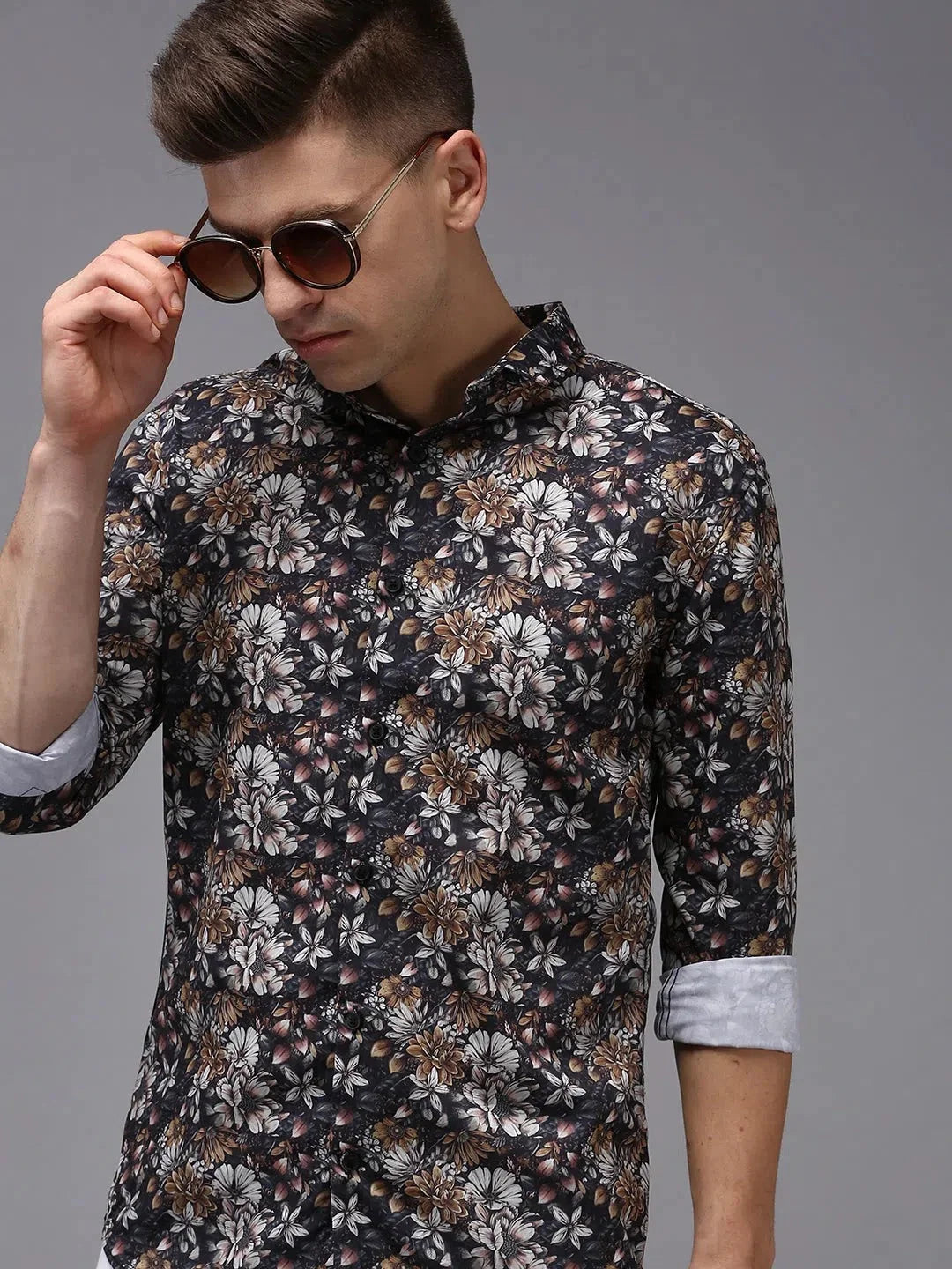 Men Black Printed Casual Shirt-KELVENPRINT-1395-Black