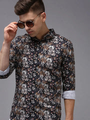 Men Black Printed Casual Shirt-KELVENPRINT-1395-Black