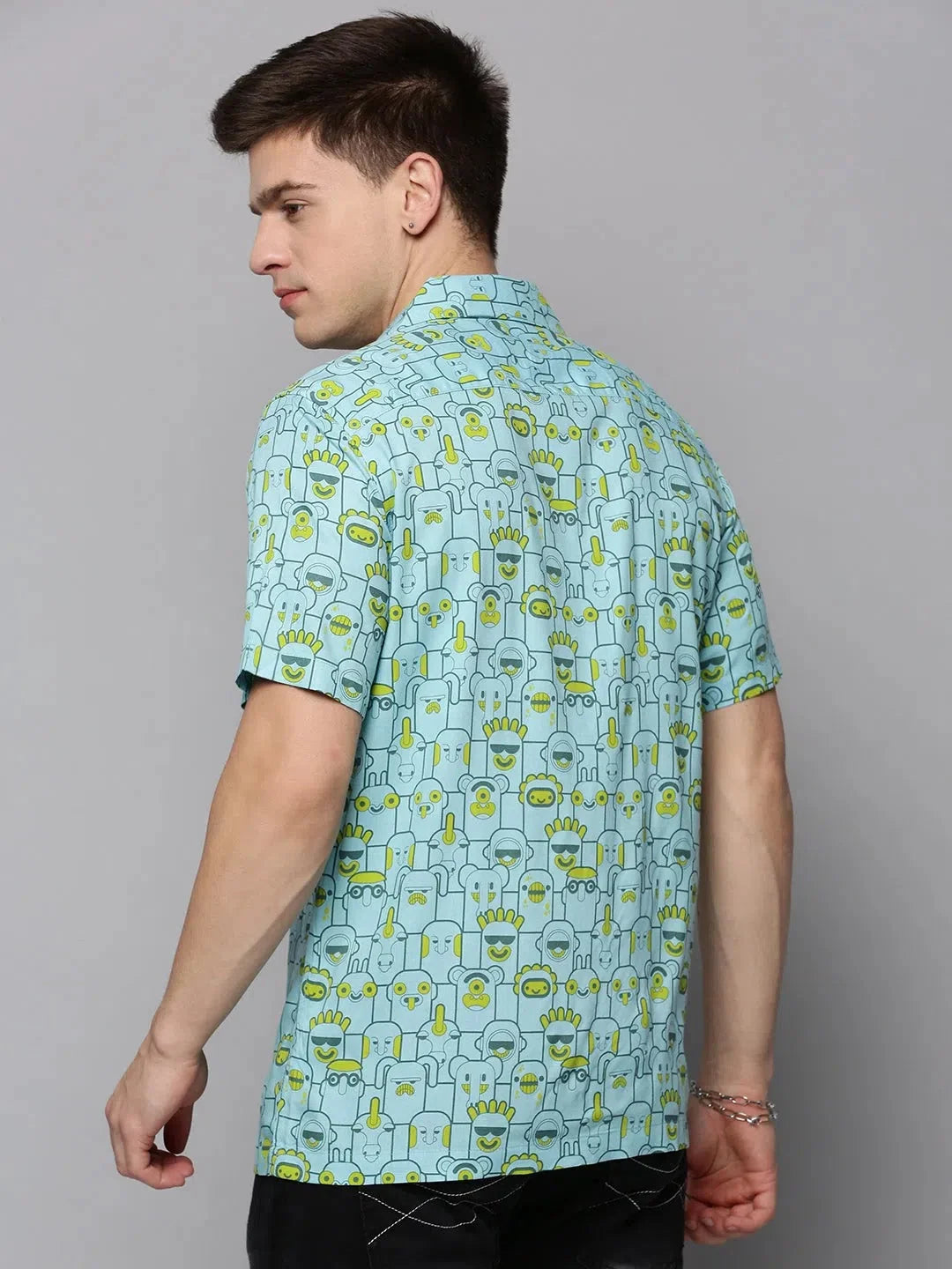Blue Printed Mens Shirt - Resort Style Viscose Beach Shirt