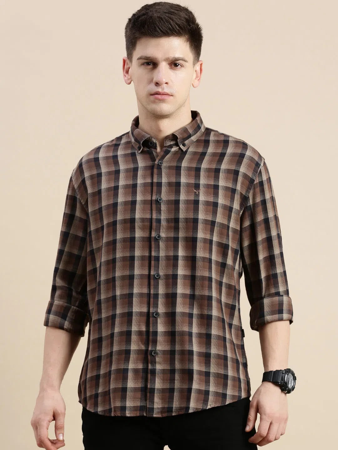 Brown Checked Cotton Shirt for Men | DesiQlo Mens Shirt