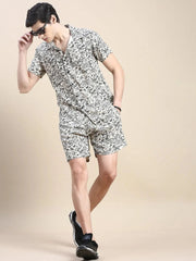 Men Beige Printed Casual Co ord Set-AM-90-10-Beige
