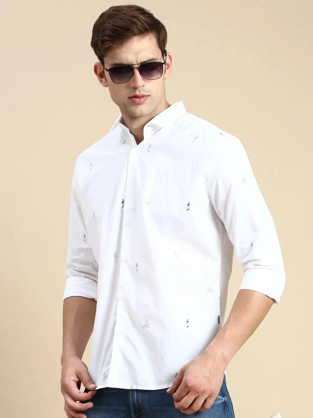 White Printed Mens Shirt - Cool Cotton Casual Shirt