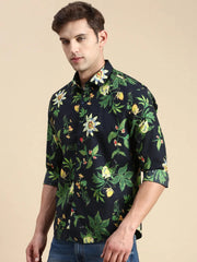 Men Navy Printed Casual Shirt-GURJANPRINT-5407-Navyblue