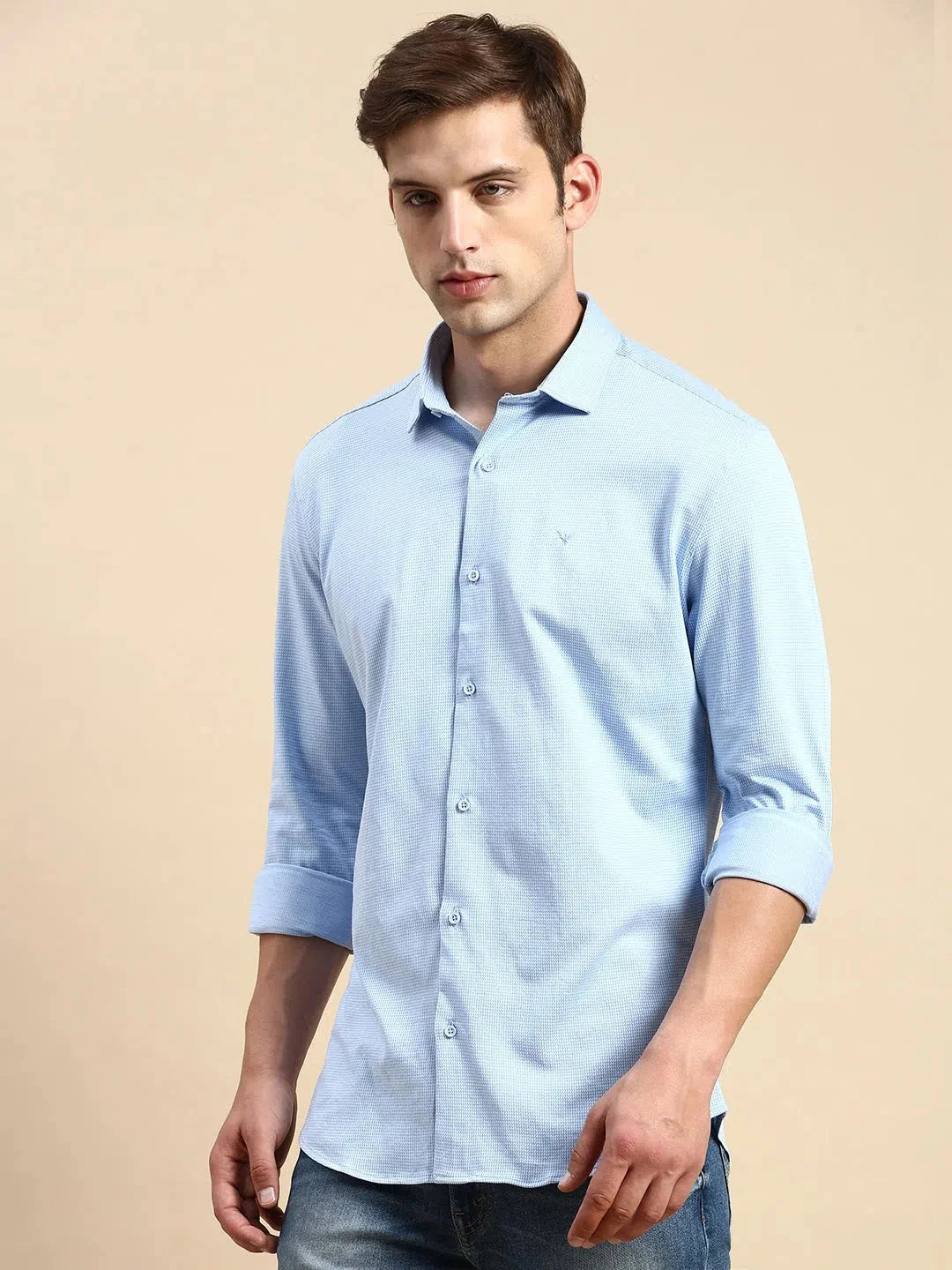 Blue Printed Cotton Mens Shirt | DesiQlo Casual Wear