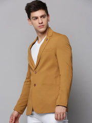 Men Gold Solid Blazer-EXES-3001-Gold