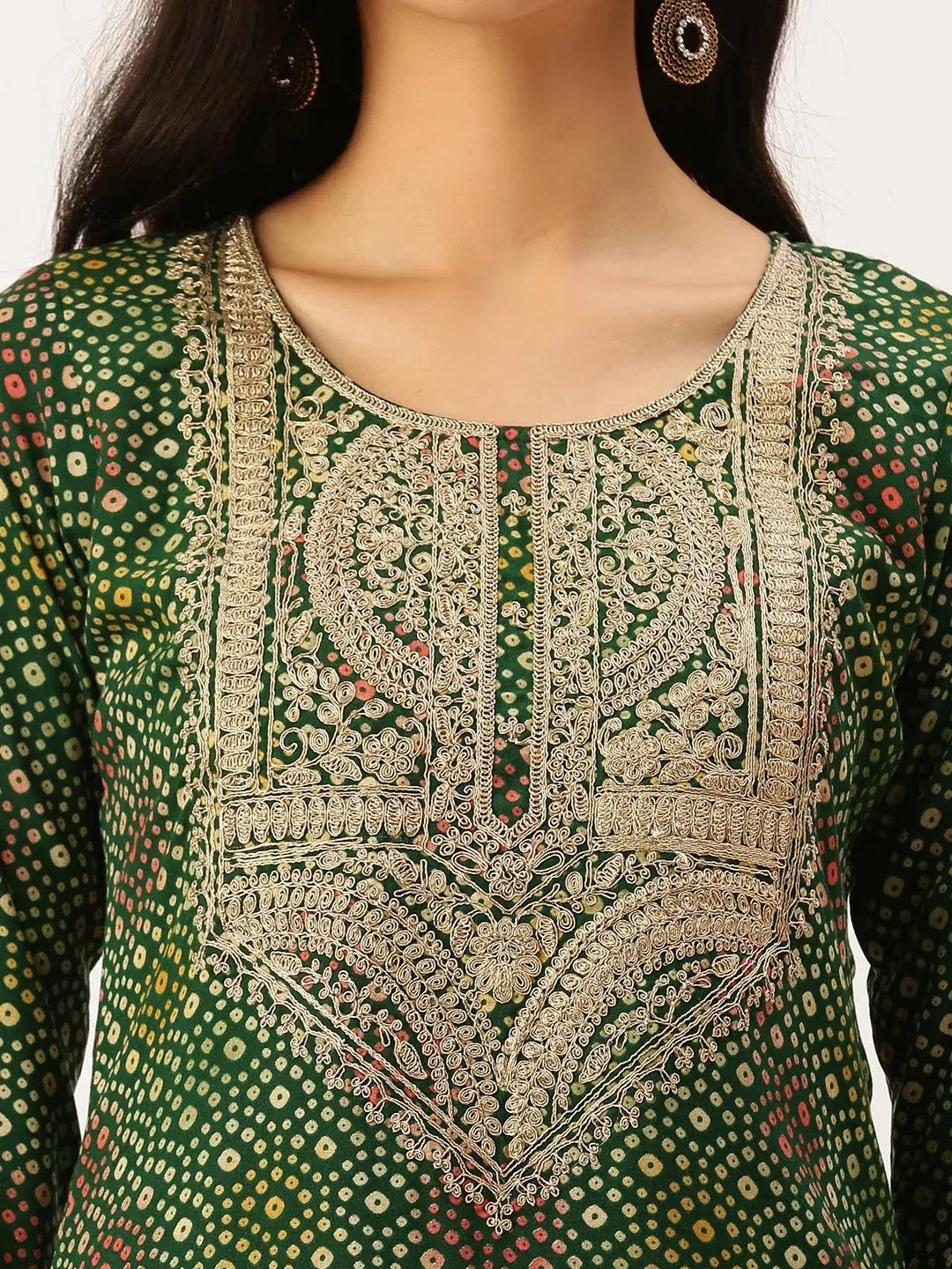 Green Printed Cotton Indian Kurtis - DesiQlo Women's Fashion
