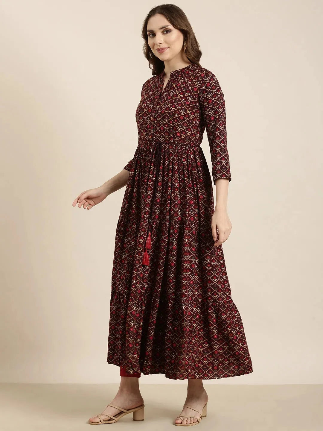 Purple Ethnic Motifs Anarkali Kurta - Women's Cotton Kurti