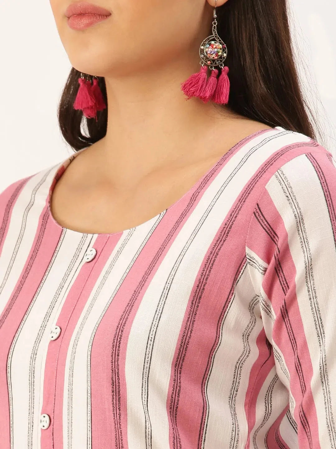 Pink Striped Cotton Indian Kurta for Ladies | DesiQlo