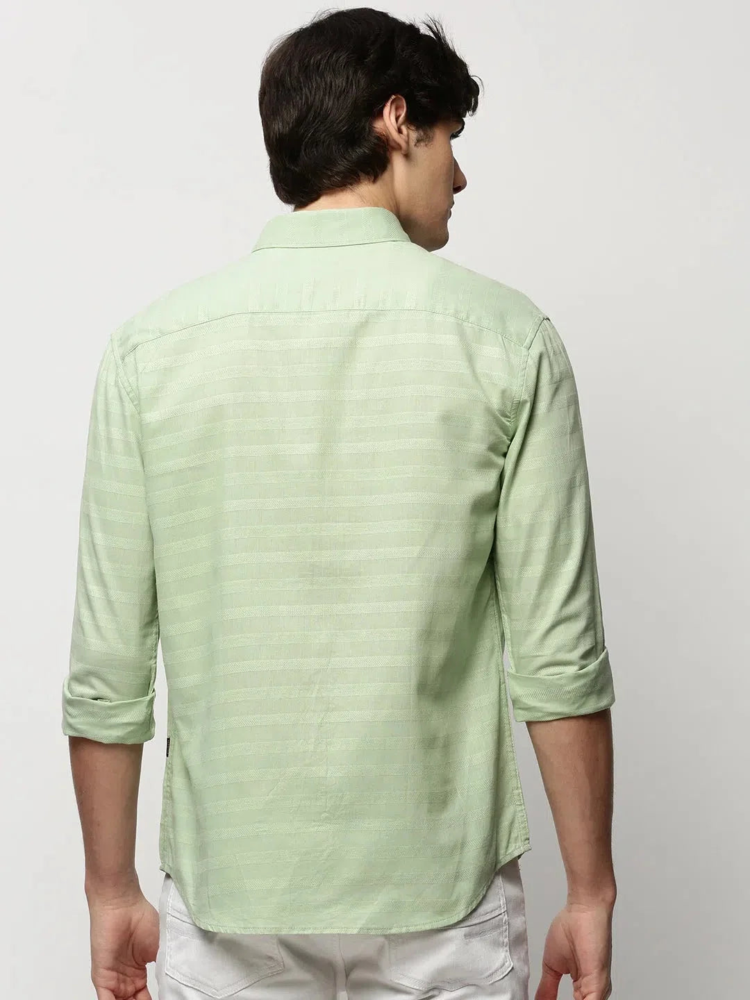 Green Striped Cotton Mens Shirt - Stylish Casual Shirts Online