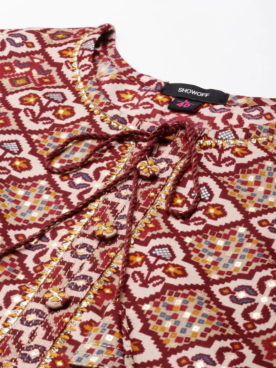 Maroon Printed Kurta - Women's Cotton Indian Kurtis Online