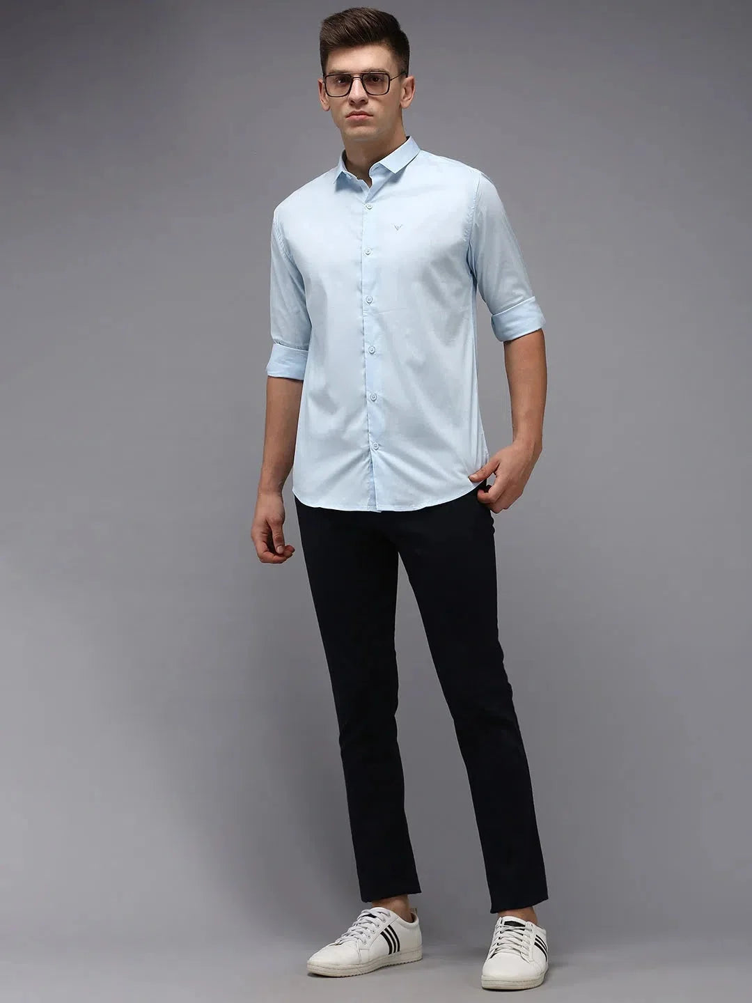 Men's Blue Cotton Shirt - Solid Color Casual Style