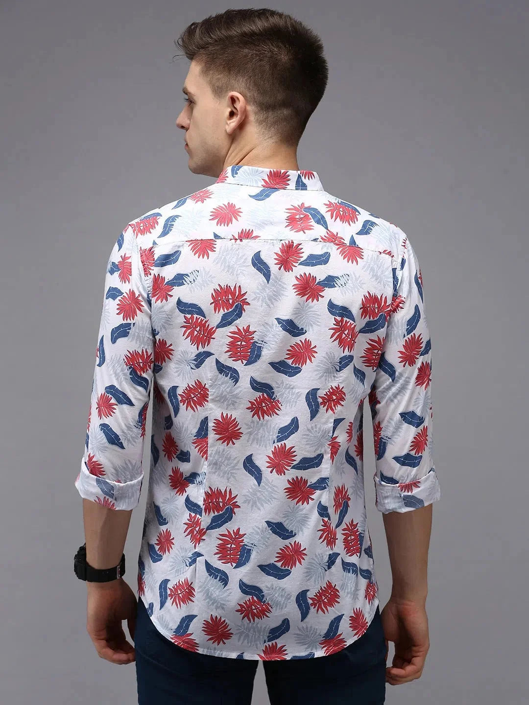 Men's White Printed Shirt - DesiQlo Cotton Casual Shirt
