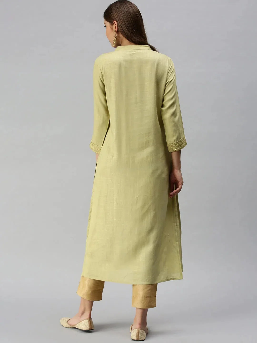 Lime Green Solid Viscose Kurta | Casual Indian Kurtis