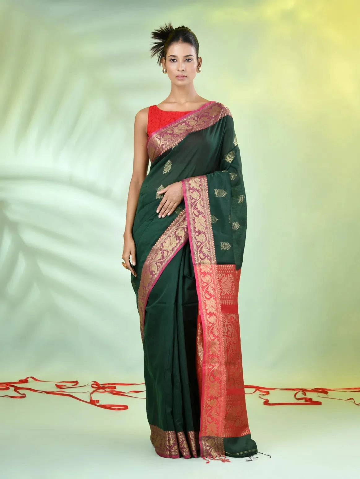 Teal Cotton Saree With Geomatric Patterns-MA66BCT43830034