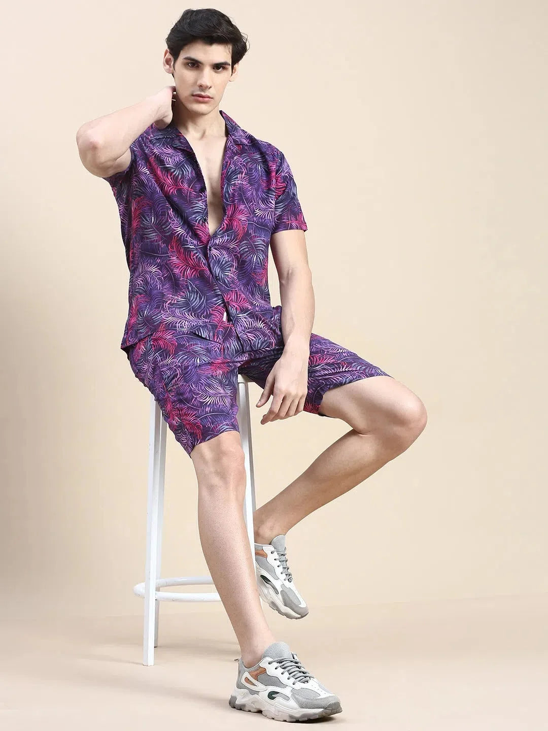 Purple Printed Co ord Sets Men | Mens Two Piece Sets