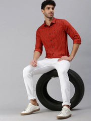 Men Rust Printed Casual Shirt-STANDARDPRINT-1313-Rust