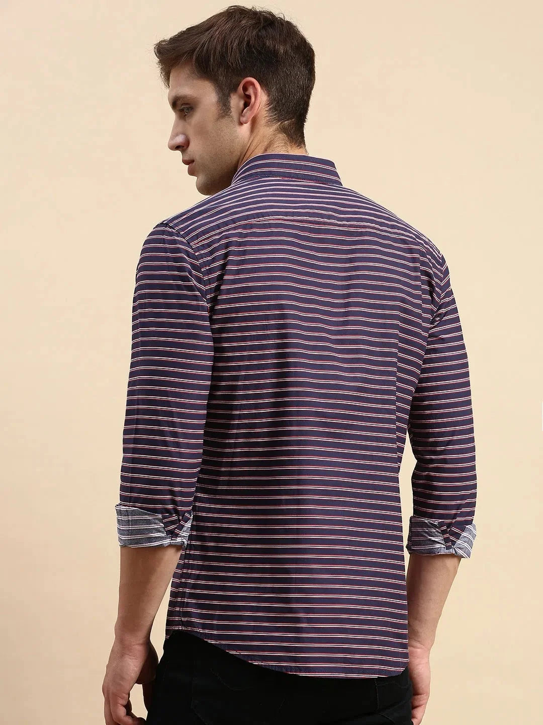 Navy Striped Cotton Shirt - Casual Mens Shirt | DesiQlo