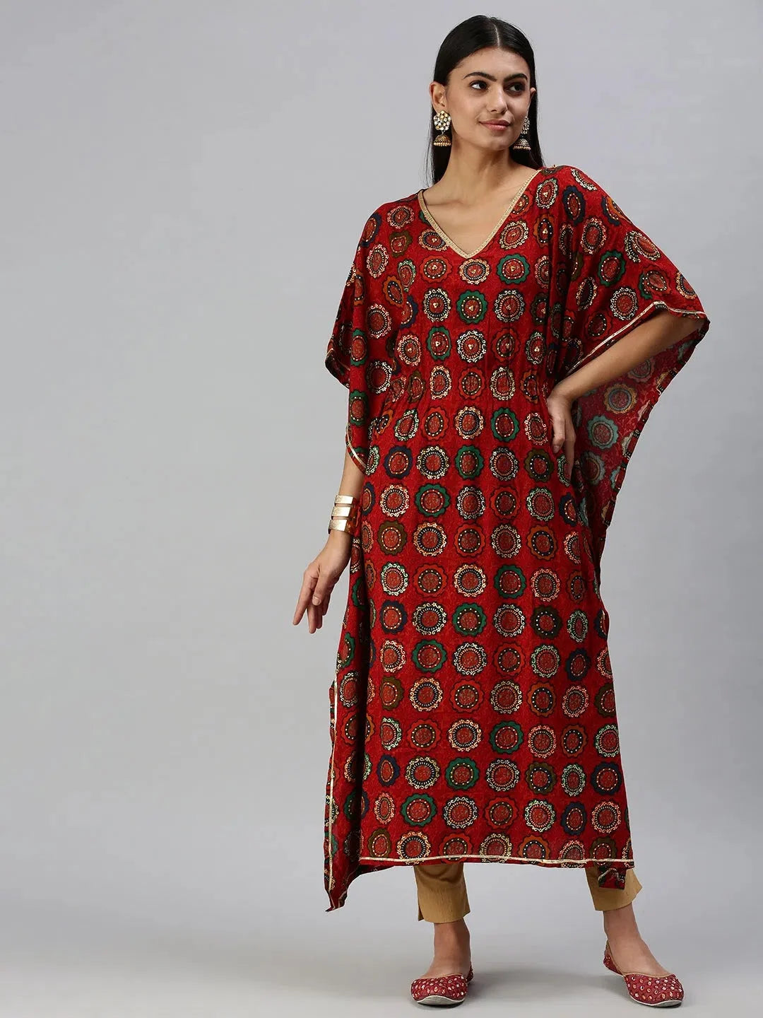 Red Printed Kaftan Kurta | Stylish Women's Kaftan Dresses