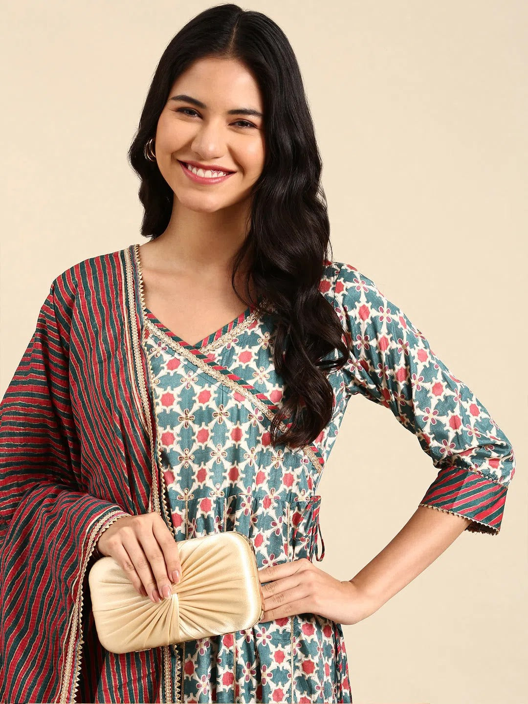 Teal Printed Anarkali Kurta - Stylish Women's Anarkali Dress