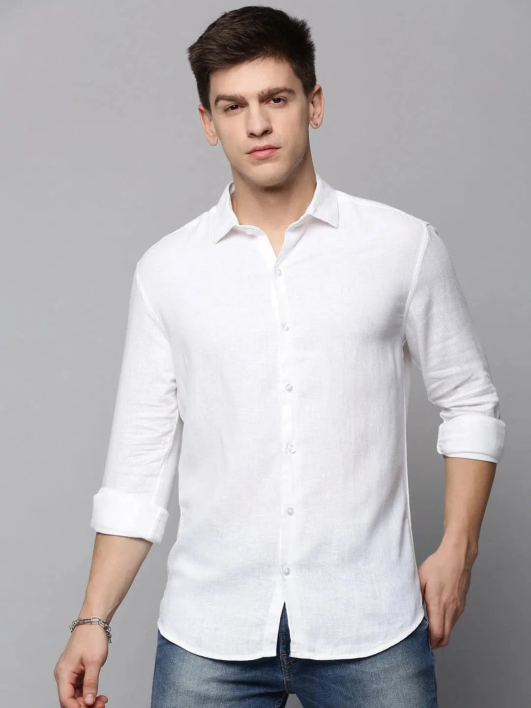 White Solid Linen Shirt for Men | Mens Linen Shirt