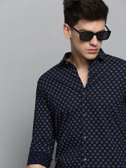 Men Navy Printed Casual Shirt-RDPRINT-3014-Navyblue