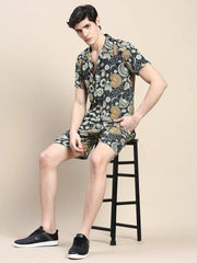 Men Black Printed Casual Co ord Set-AM-91-1-Black