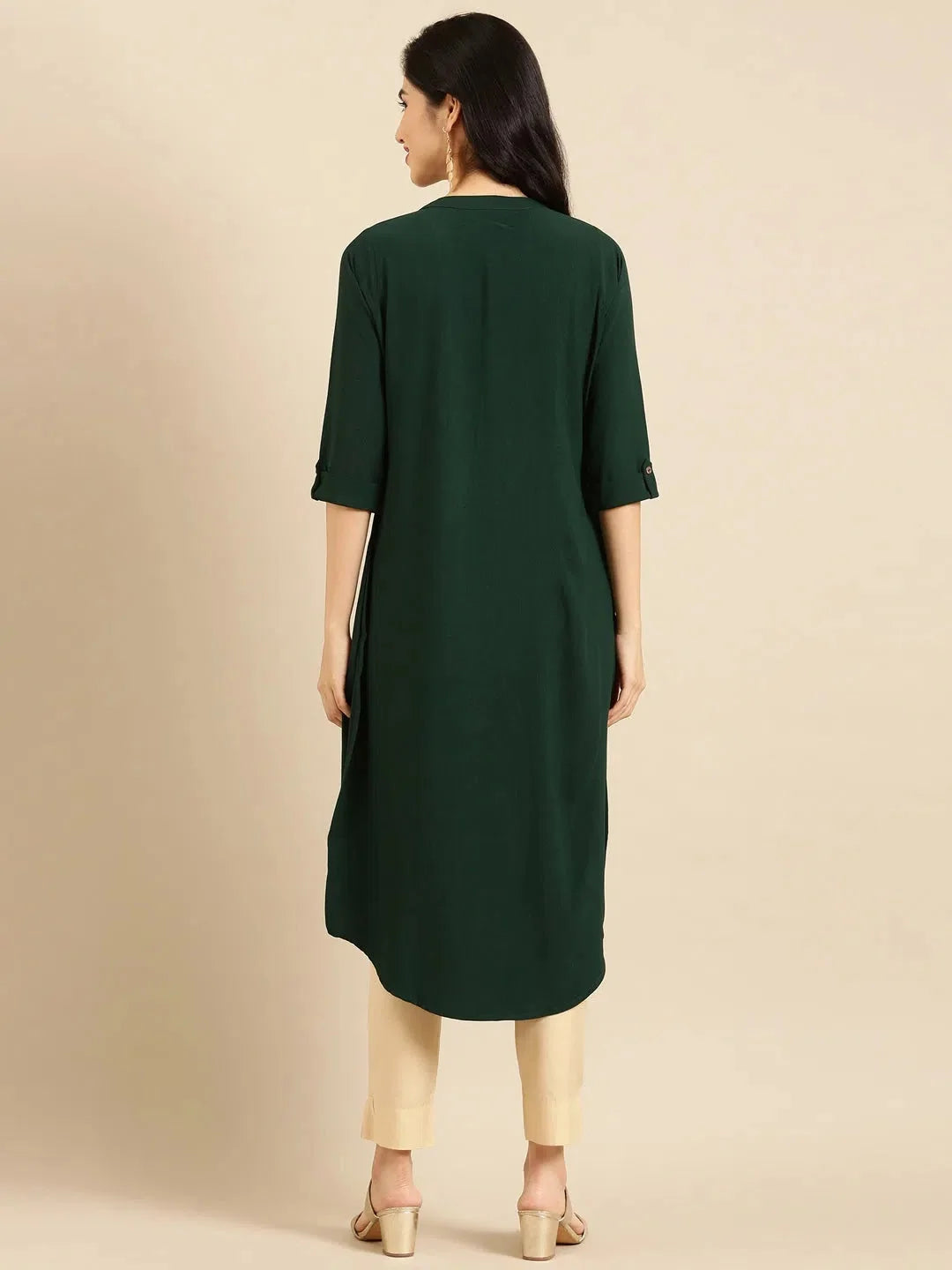 Green Embellished Polyester Kurta | Stylish Indian Kurtis Online