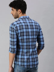 Men Blue Checked Casual Shirt-YARDCHECKS-1177-Blue